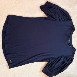 T Tahari Navy Puff Sleeve Short Sleeve Tee Sz S NWOT
